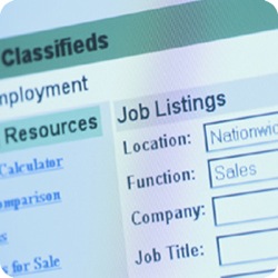 Job listings on a computer monitor