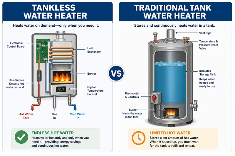 Traditional Water Heater vs Tankless Water Heater